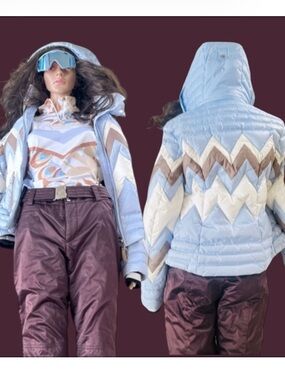 Bogner Light Blue, Brown & Cream Ski Jacket